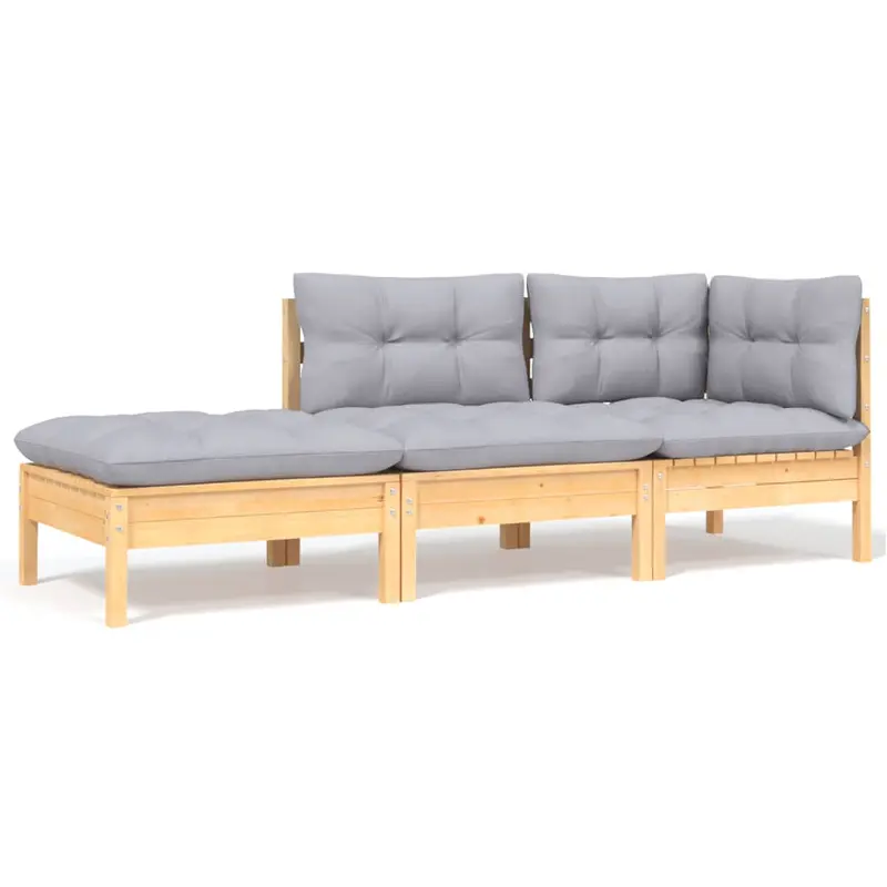 Three-Piece Grey-Cushioned Garden Lounge – Solid Pinewood Frame For Patios 1