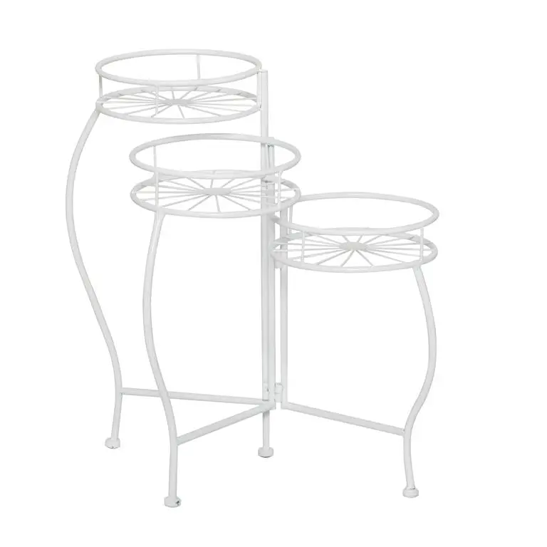 Three-Tier White Metal Starburst Plant Stand – Indoor/Outdoor Use 1