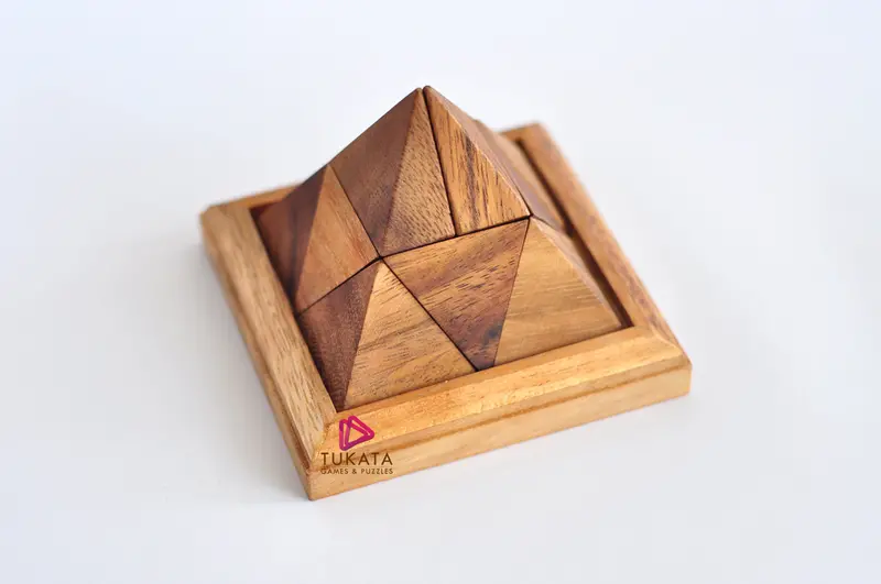 Triangle Pyramid Wooden Puzzle – 9-Piece 3D Brain Teaser, Travel-Friendly Mini Size 1