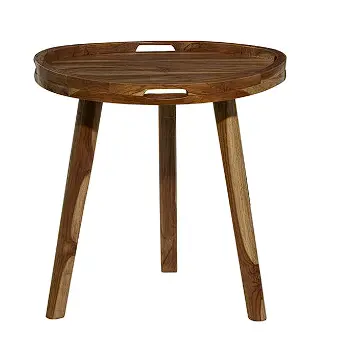 Triangular Tripod Teak Accent Table With Slot Handles, Modern Organic Design (24" Square X 24"H) 1