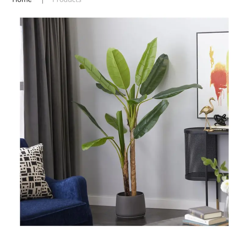 Tropical Banana Leaf Artificial Tree In Black Plastic Planter – 49" H X 36" W X 64" D 1