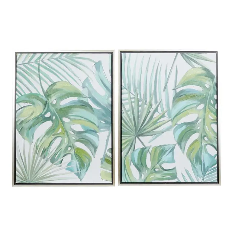 Tropical Leaf Canvas Wall Art – Handmade Framed Print With Silver Metal Frame 1