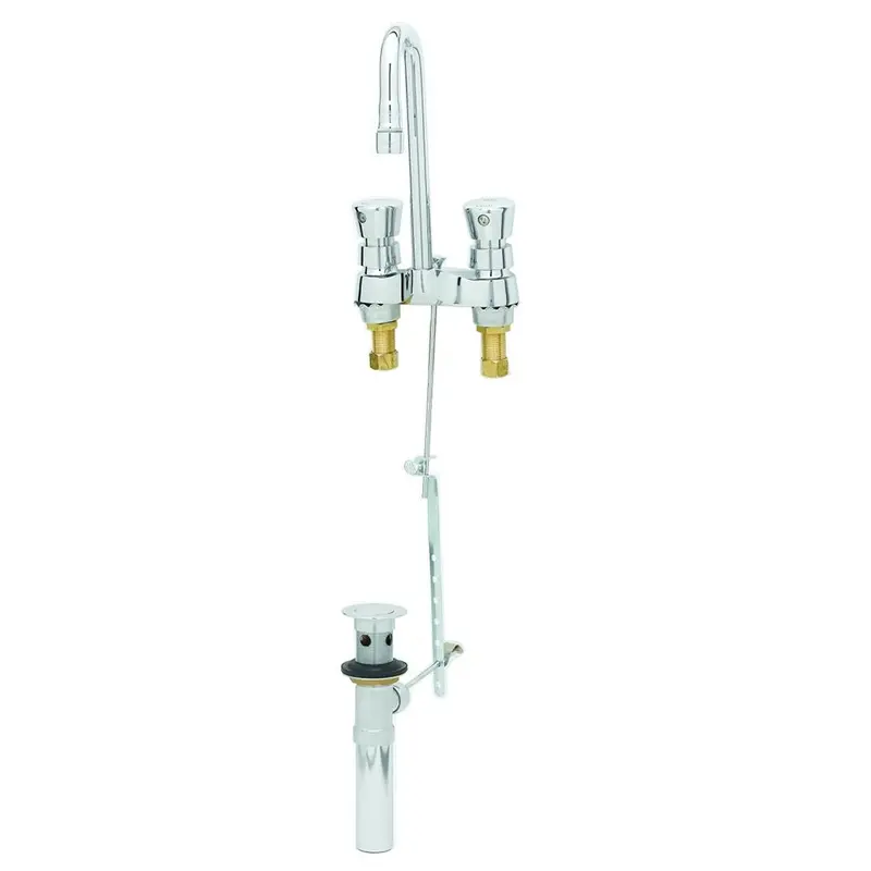 T&S Brass B-0833 Centerset Metering Lavatory Faucet – Push-Button, Rigid Gooseneck, Pop-Up Drain 1