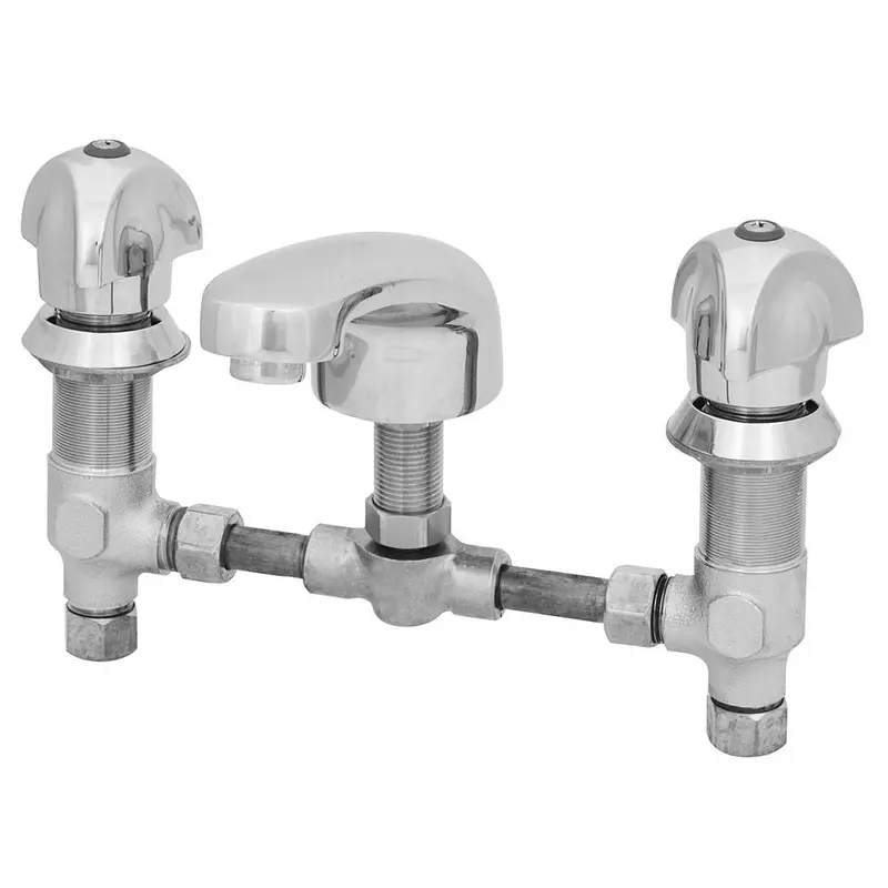 T&S Brass B-2990-180F Deck-Mount Easyinstall Faucet — Concealed Body, 3-Wing Dome Handles, Cast Basin Spout 1