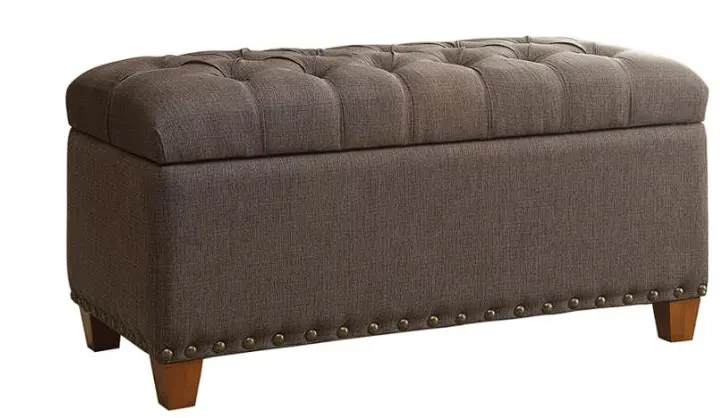 Tufted Mocha Storage Bench With Nailhead Trim – Functional Entryway Or Bedroom Accent 1