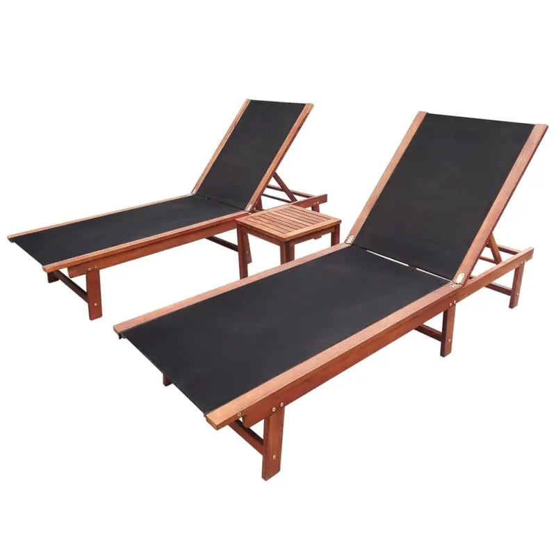 Two-Piece Acacia Wood Sun Lounger Set With Matching Textilene Cushions And Center Table 1