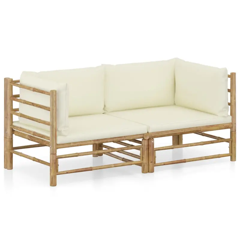 Two-Piece Bamboo Garden Lounge Set With Cream-White Cushions 1