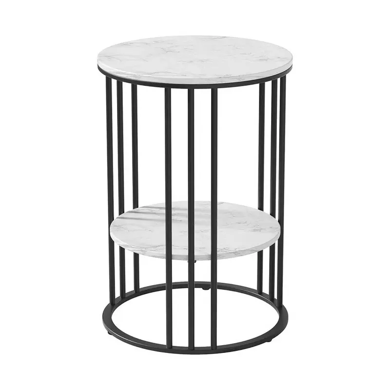 Two-Tier Round Coffee Table – Marble-Effect Surface On Sleek Metallic Base 1