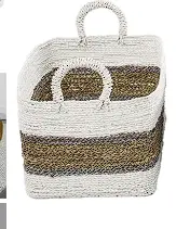 Two-Tone White Plastic Rattan Storage Basket With Handles 3
