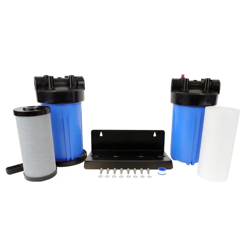 Universal Twin-Stage Whole-House Filter System – 4.5" × 10", 1" Rpt Ports, Black Housing 1