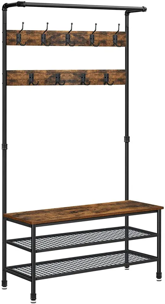 Vasagle Industrial-Style Hall Tree – 9-Hook Coat Rack With Shoe Rack & Steel Frame 1