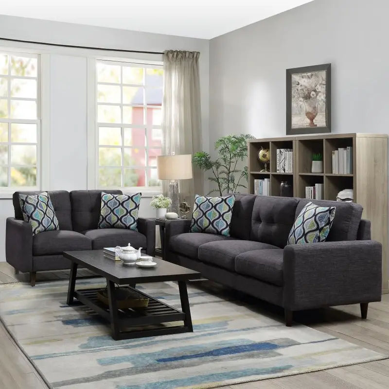 Watsonville Grey 2-Piece Upholstered Sofa Set With Track Arms 1