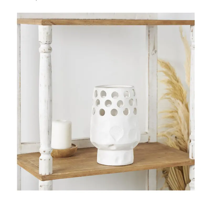 White Ceramic Shell-Shaped Vase With Circular Cutout Details – 7" Diameter X 10" Height 1