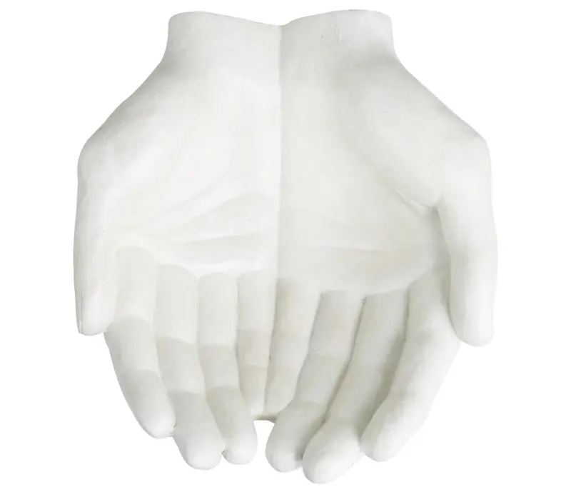 White Polystone Open-Hand Sculpture – 15" H X 16" W X 7" D 1