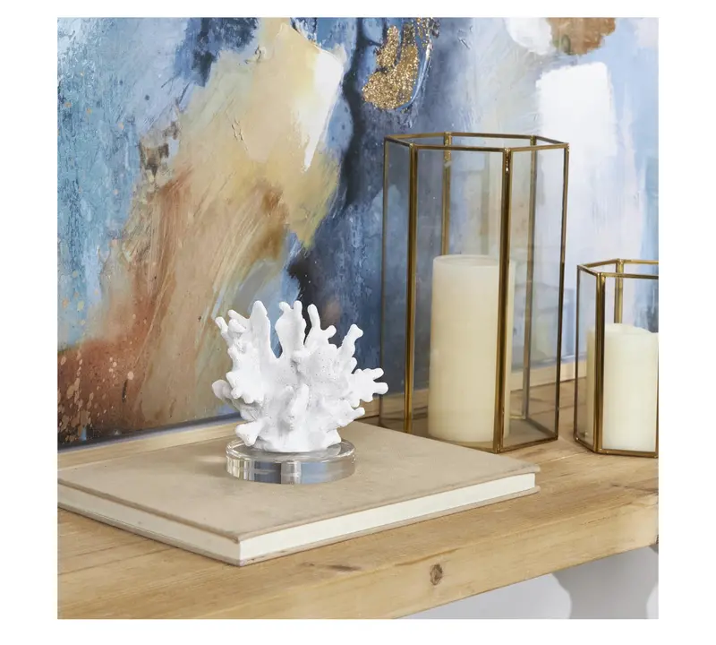 White Textured Polystone Coral Sculpture On Clear Acrylic Stand – 6" L X 4" W X 5" H 1