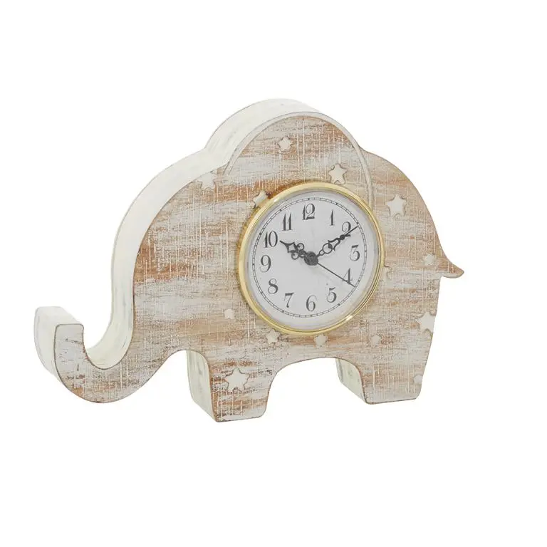 White Wooden Elephant Wall Clock – Minimalist Animal-Themed Timepiece 1