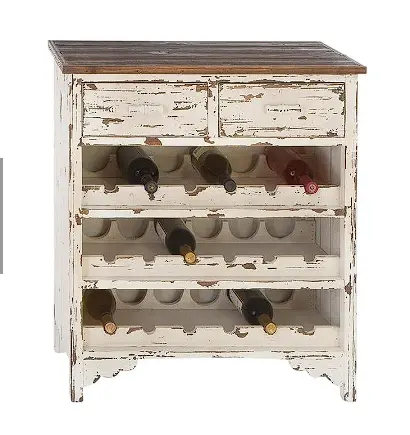 White Wooden Standing Wine Rack With Two Drawers, Compact Beverage Storage (28"H X 14"D X 32"H) 1