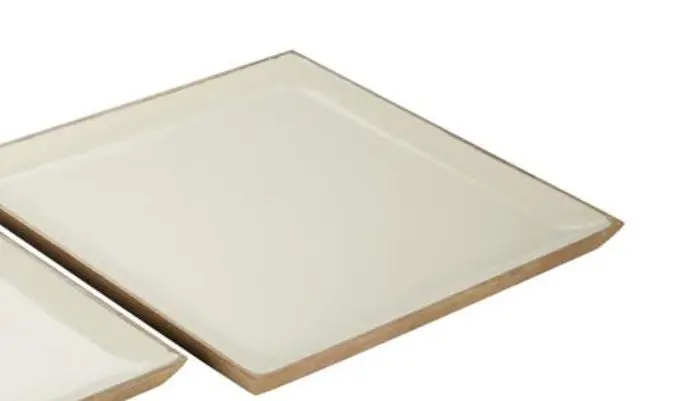 White Wooden Tray With Enamel-Finished Interior 1