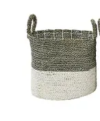 White Woven Dried Grass Storage Basket, Contemporary Natural Texture 1