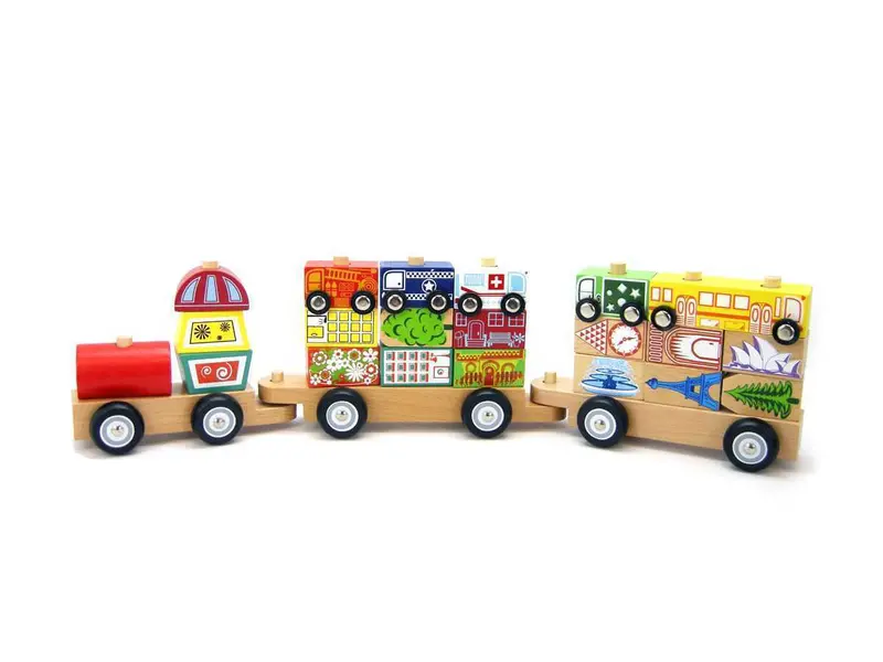 Wooden Stacking Train Puzzle – 21-Piece Shape-Matching Building Set 1