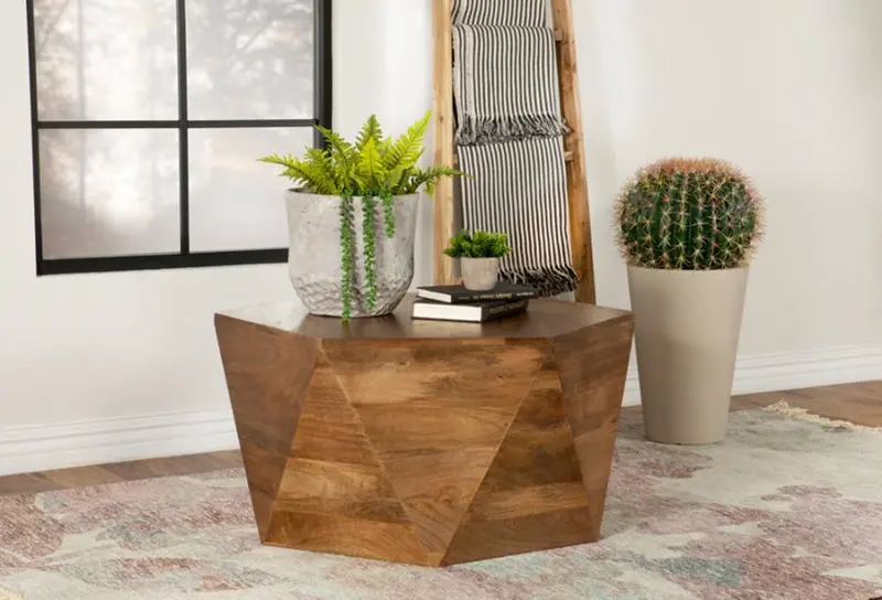 Zalika Hexagonal Coffee Table – Natural Solid Wood Surface 1