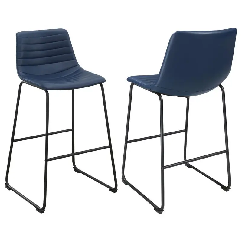 Zuni Blue Faux Leather Bar Stool | Upholstered Counter-Height Seat With Chrome Base 1